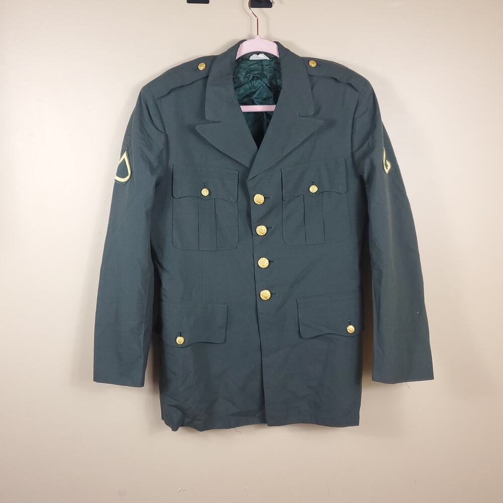 Vintage Army Green Service Coat Blazer Gold Tone Hardware Size 39R